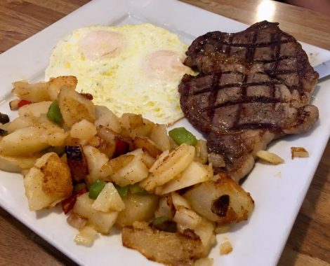 Steak and potatoes at Suzy's cafe